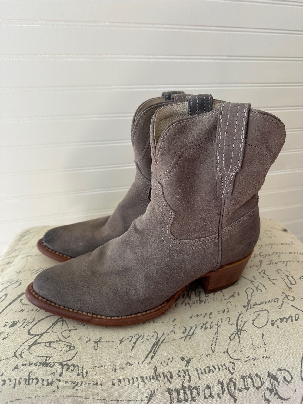 Free Bird Suede Taupe Western Ankle Boot - Women 8